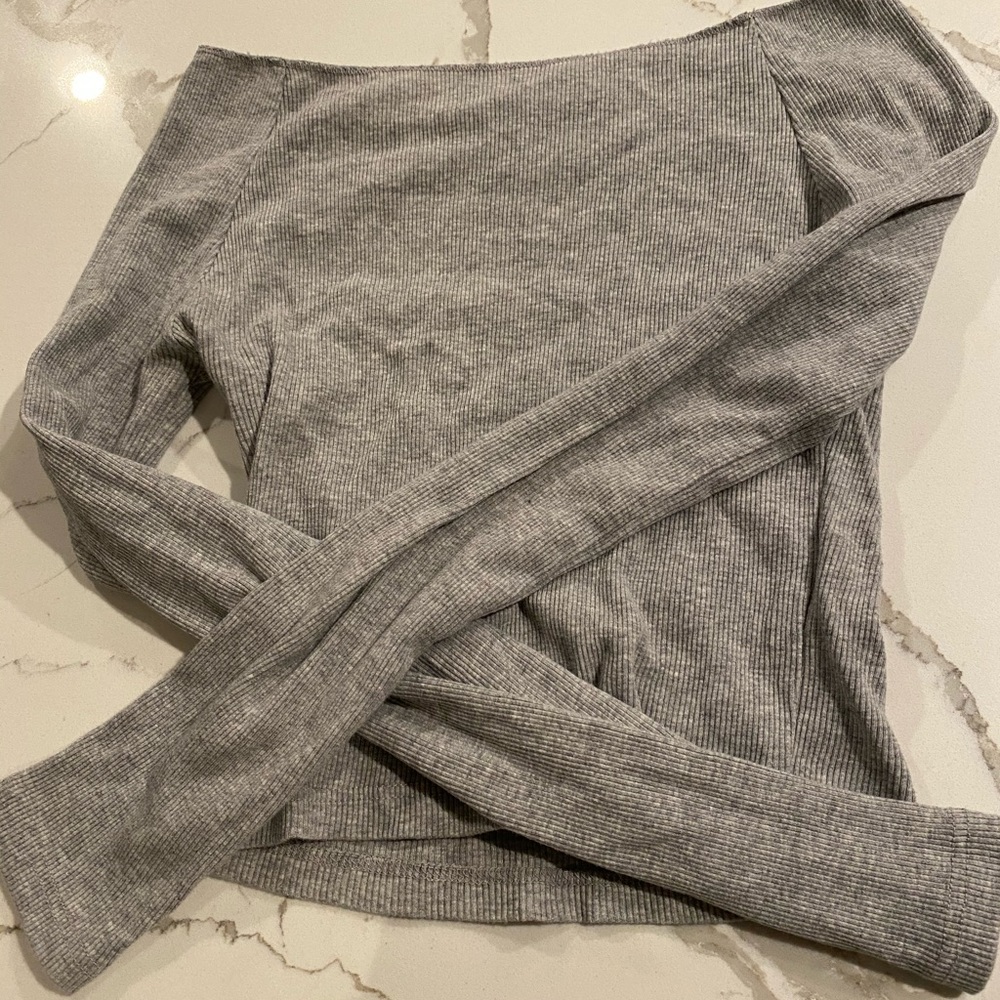 gray off the shoulder top